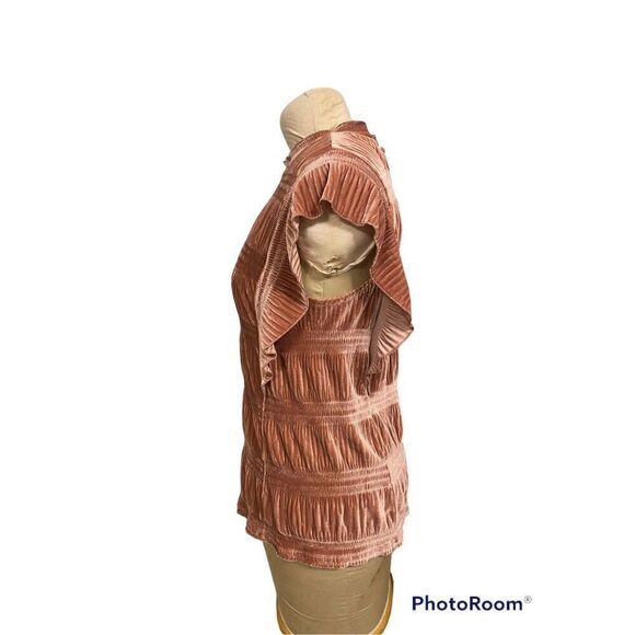 THML Velvet Smocked Women’s Top Flutter Sleeves Sz. M - Picture 3 of 6